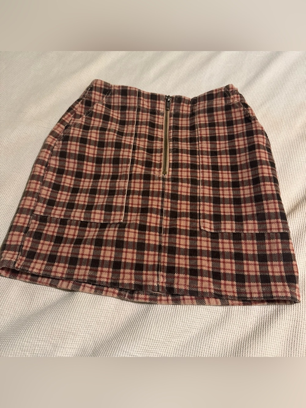 Wild Fable Corduroy Plaid Mini Skirt Womens Size 0 Pink Brown Zip Front